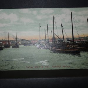 Postcards Norfolk, Fishing Boats and Tug Yarmouth Harbour c.1920