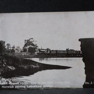 Postcards - Norwich Floods, one of the first trains passing Lakenham Bridge 1912