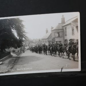 Postcard - Suffolk - Crown Hill Botesdale, showing mounted troops