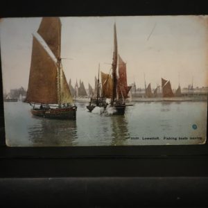 Postcards - Norfolk/Suffolk Fishing Industry =Fishing Boats leaving  Lowestoft.  1908