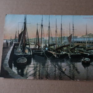 Postcards-Fishing Industry - Lowestoft Harbour showing Fishing Boats 1914